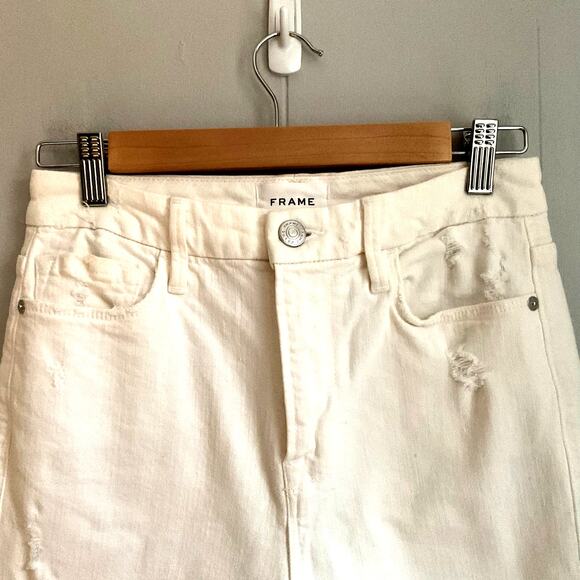 Frame White Distressed Jeans Denim Crop Boot Sz 26 - Picture 5 of 10